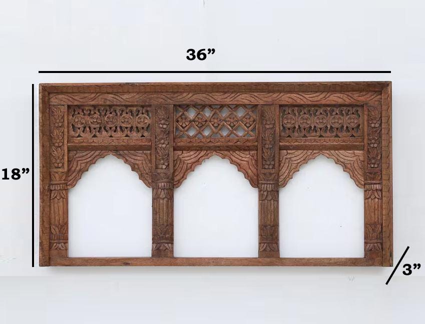 Hand Carved Mango Wood Jharokha - Indian Wall Hanging Frame