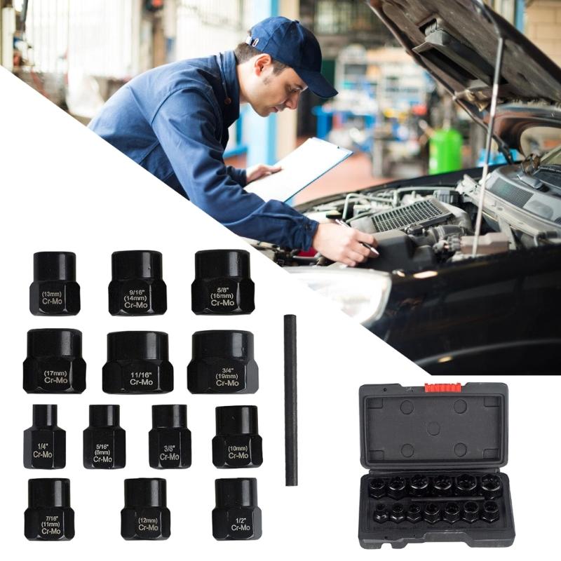 Robuster 14-teiliger Satz Schraubenextraktor-Stecknüsse, geeignet für die schnelle und effiziente Entfernung von Muttern, beschädigten Schrauben und defekten Bolzen