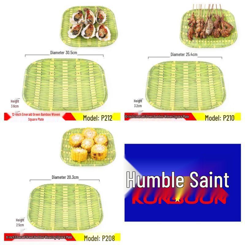 Qianxing Melamine Imitation Bamboo Weave Serving Plates, Set of 5