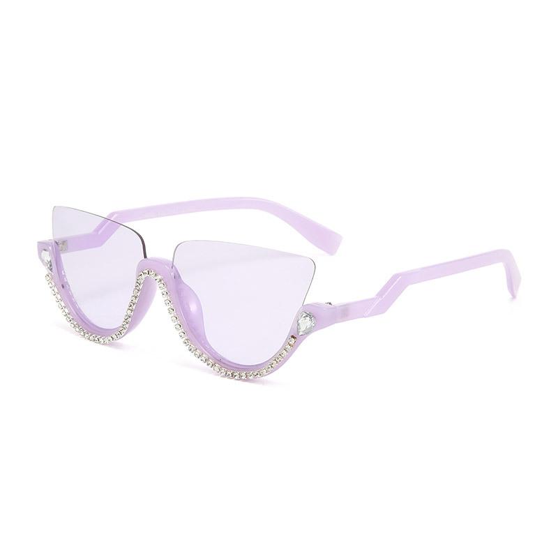 :Diamant Katzenaugen Sonnenbrille für Damen Halbrandlose Sonnenbrille Kristallrahmen Strass Brille Luxusmarke Designer
