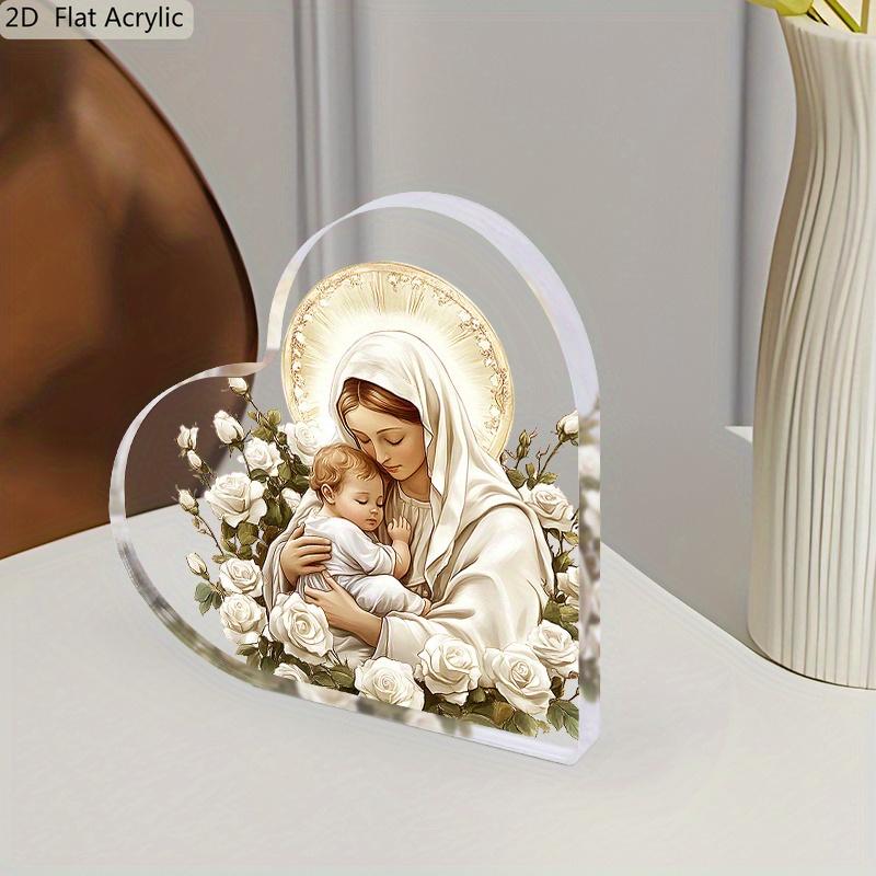 2D Flat Acrylic Christmas Desktop Decoration, Jesus & Virgin Mary Design, Suitable for wall decoration, porch, room, villa, accents Home, Hallway, or