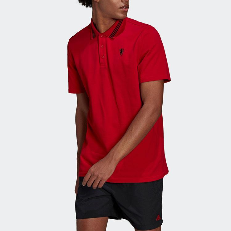 Adidas Manchester United Solid Color Short Sleeve Polo Shirt Men Tops Red H56686