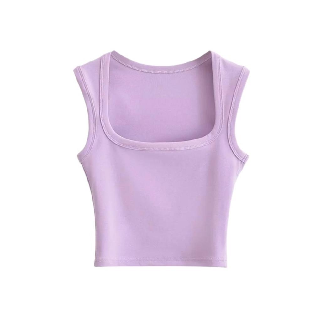 Women's Square Neck Sleeveless Crop Tank Top Slim Fit Solid Basic Camisole Shirt