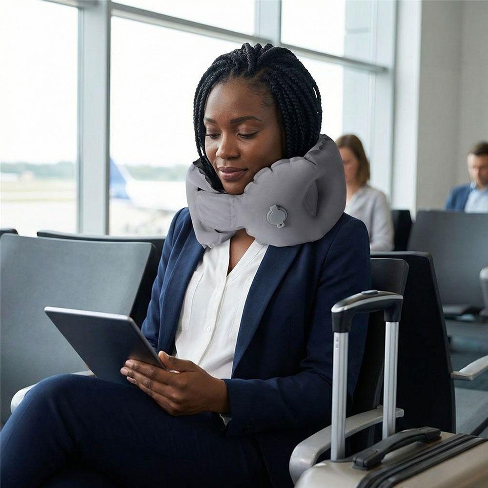 Breathable U-shaped Neck Pillow Comfortable Easy To Carry Inflatable Travel Pillow with Storage Box Soft Ring Neck Pillow Travel