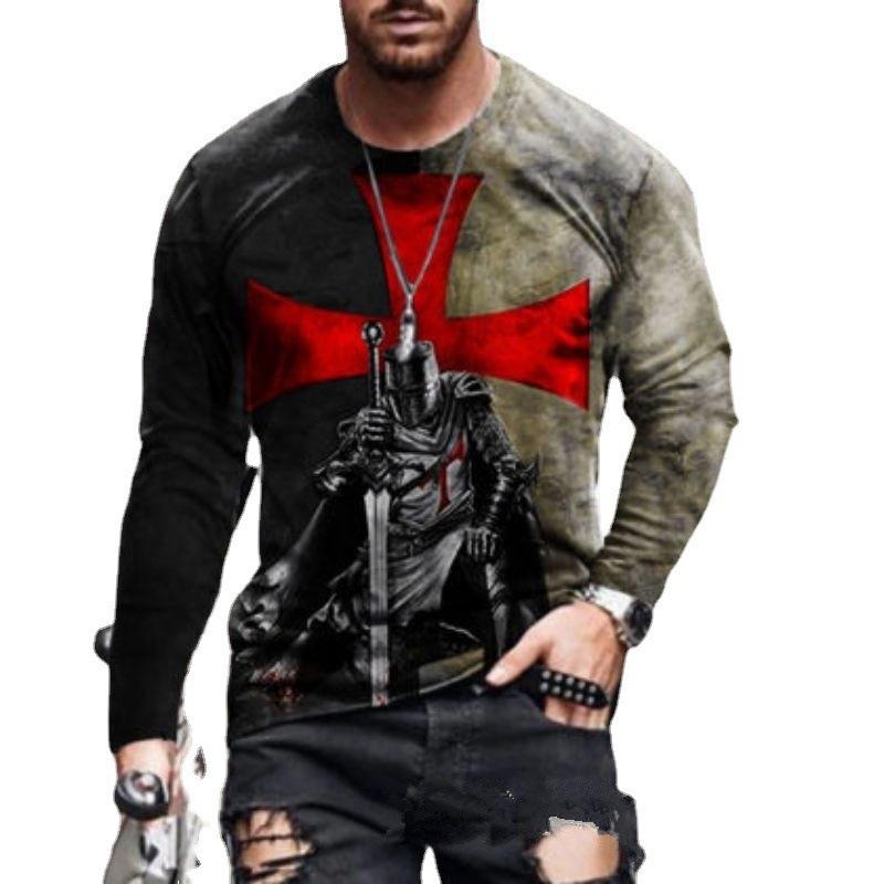 New 3D Men's T-shirt Fashionable Personalized Printed Round Neck Autumn Winter Comfort Loose Fit Plus Size Casual Long Sleeved T-shirt