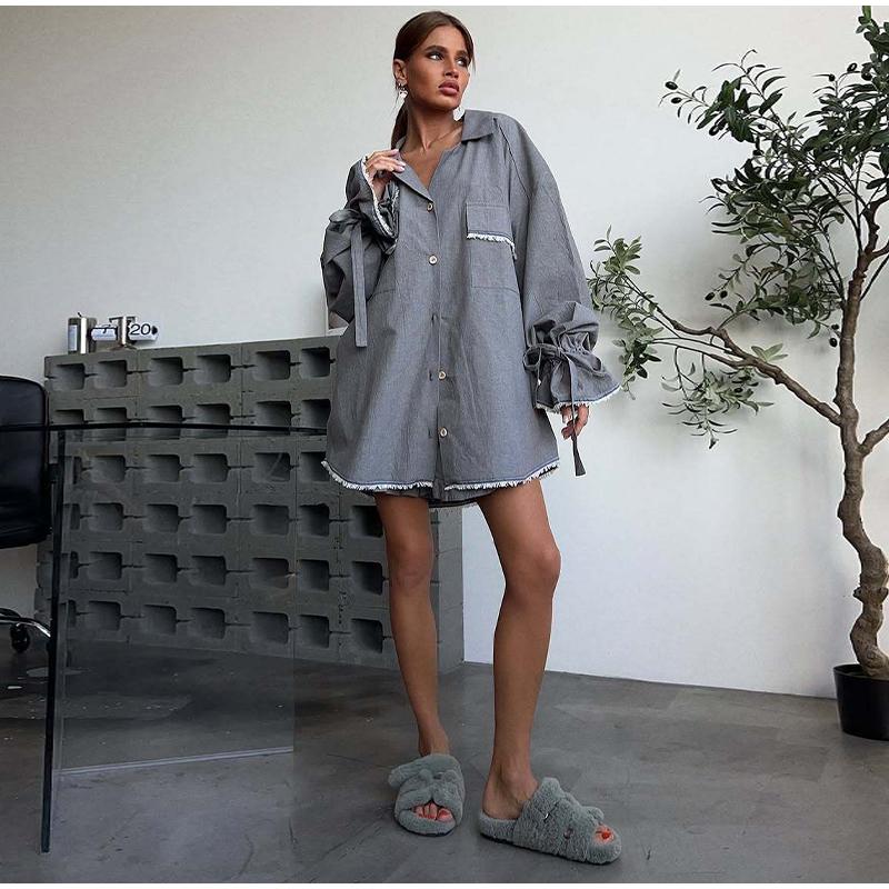 New Early Spring High-End Home Wear Solid Color Suit Set for Women Suits with Shirt and Shorts Casual Fashion Two-Piece Outfit