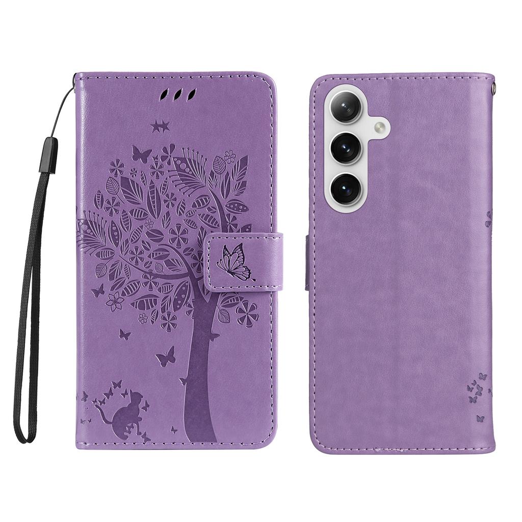 For Samsung Galaxy S25/Galaxy S24 Phone Case with Stand Cat Tree Pattern Leather Wallet Mobile Cover