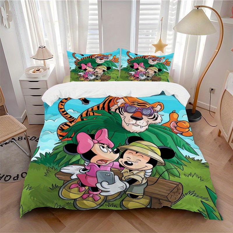 3pcs Minnie Mouse & Friends Jungle Adventure Bedding Set 1 Soft Quilt Cover + 2 Pillowcases, Machine Washable Suitable for All Seasons Q073