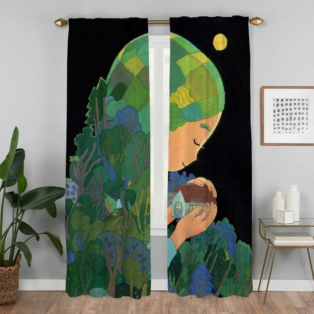 Spring Coming Blackout Curtains for Living Room Partition Home Interior Curtains 2 Pieces Window Curtain Shades Kitchen Elegant