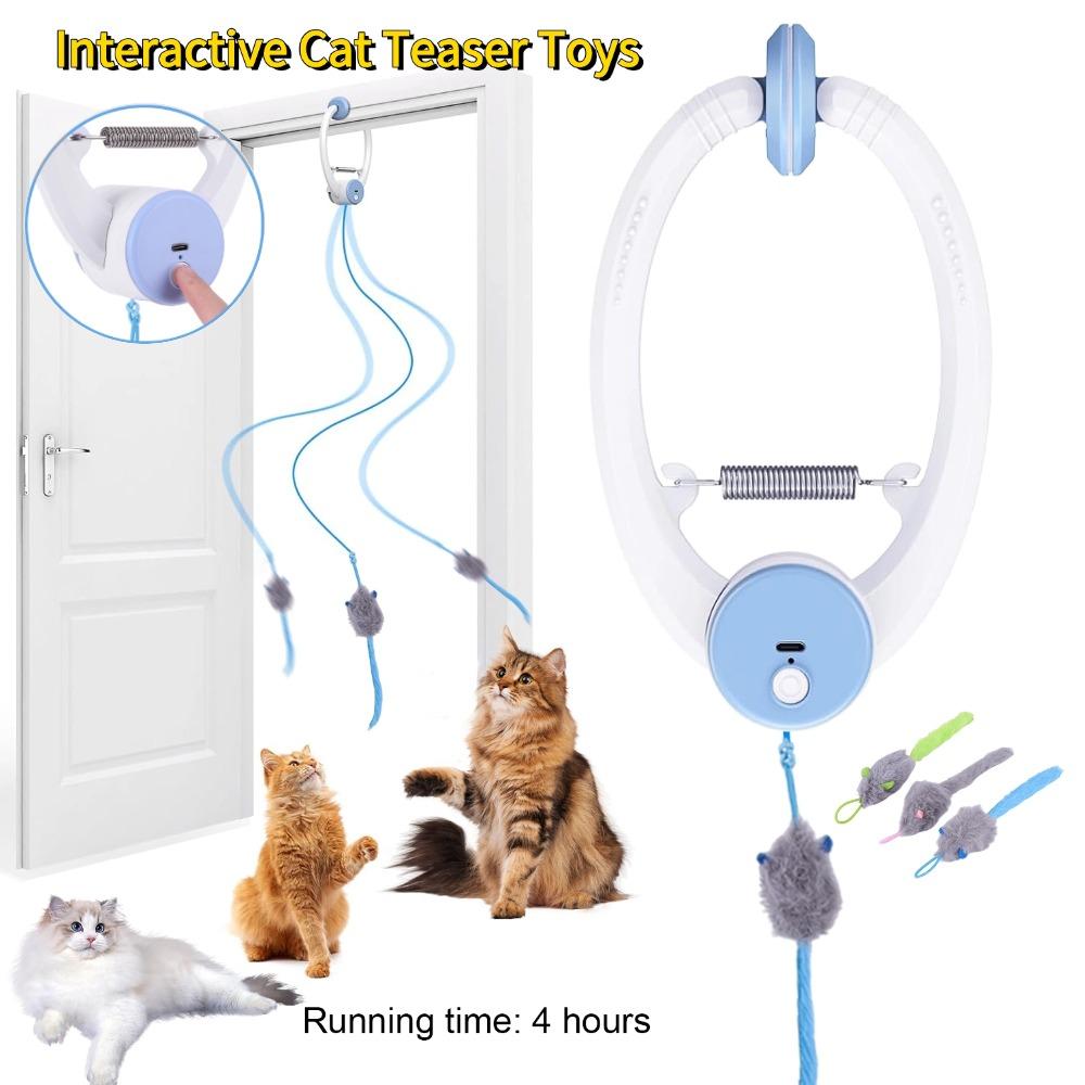 Retractable Door Hanging Automatic Retractable Kitten Toys Electronic Self Play Feather Hanging Door Cat Interactive Teaser Toys