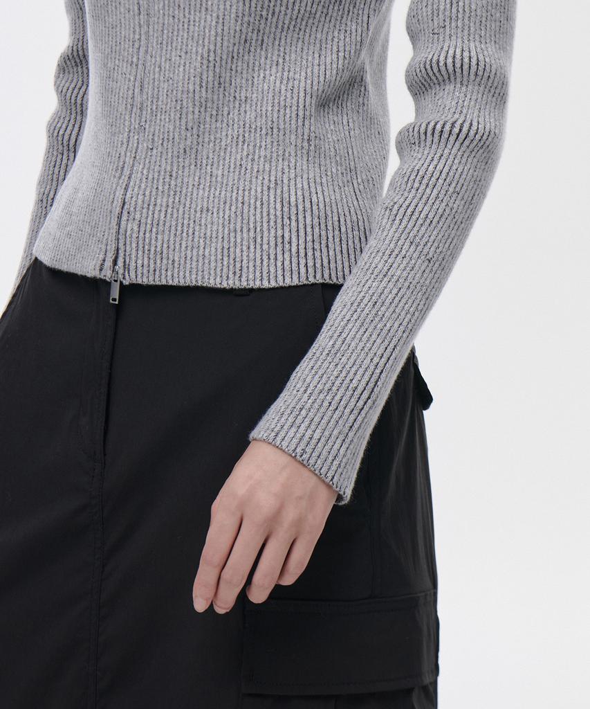 MUSINSA STANDARD WOMAN Ribbed Slim Knit Zip-Up [Two-Tone Gray]