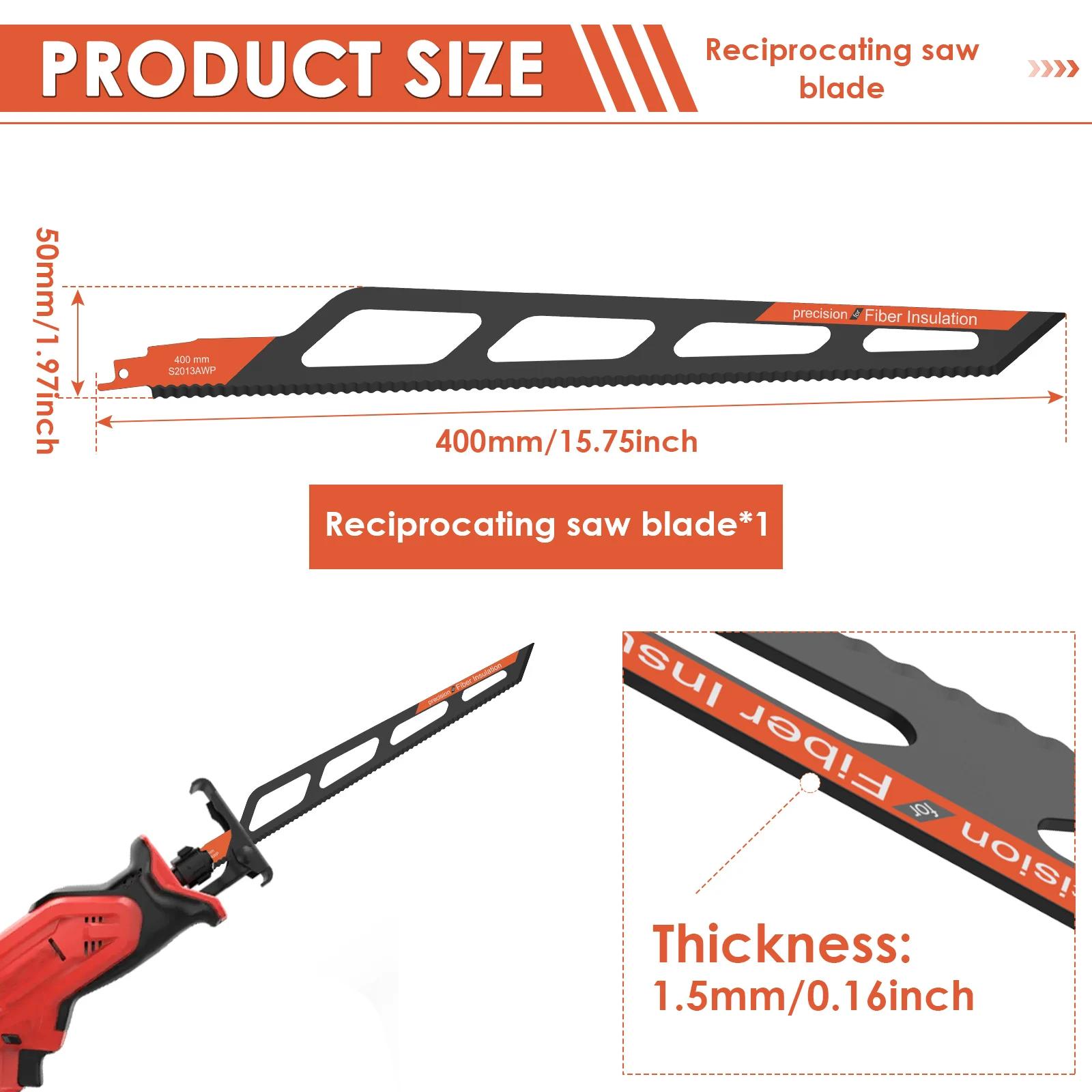 

16inch/400mm Reciprocating Saw Blade High Chromium Alloy Steel Recip Saber Saw Blades for Cutting Cardboard Foam Board Sponge Multipurpose Cutting