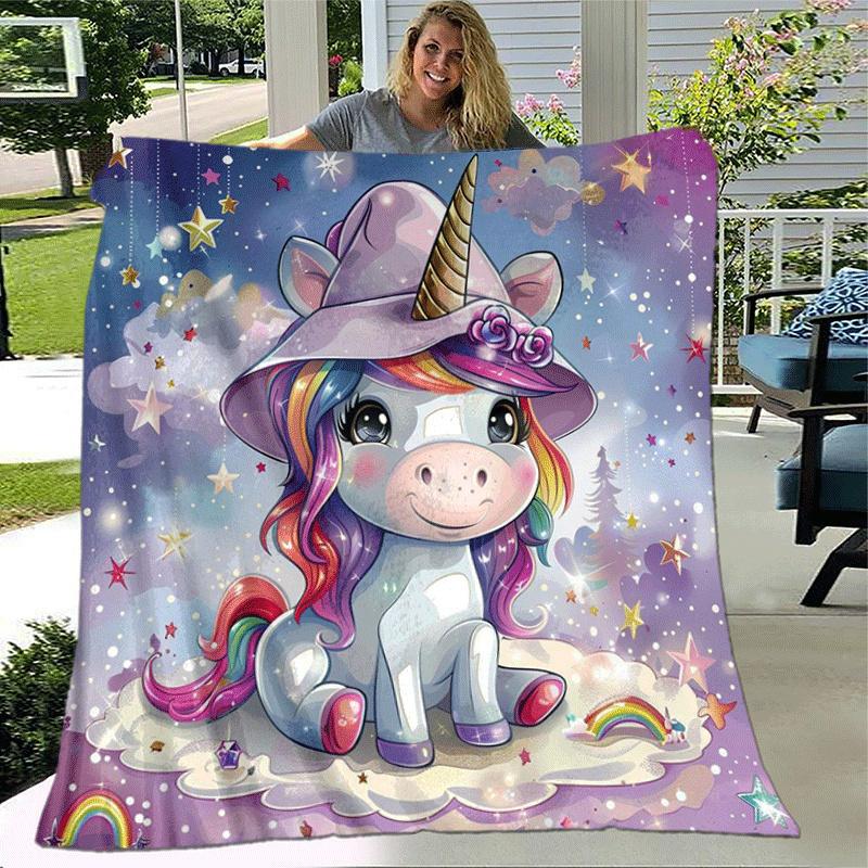 1pc Unicorn Printing Lightweight Flannel Blanket, Comfortable and Warm Blanket, for Camping Sofa Bed and Couch Office, Suitable for Gift Blan
