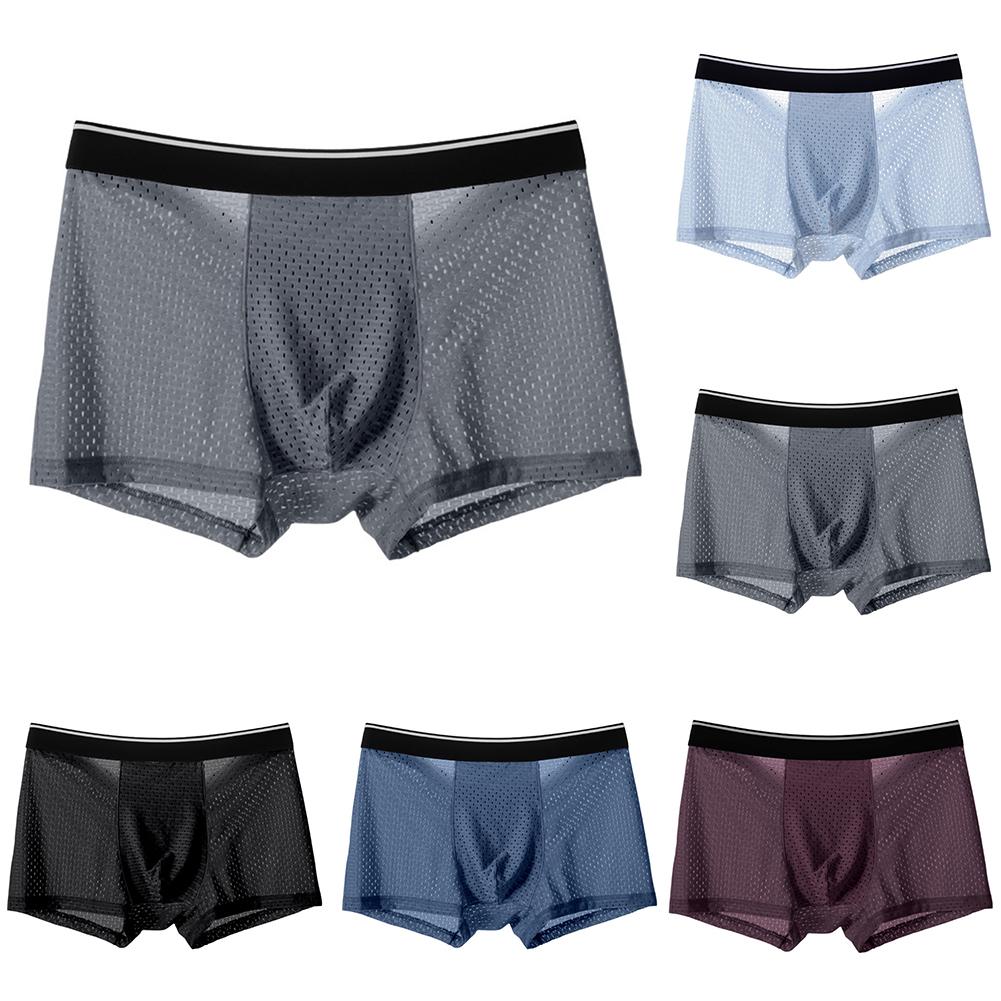 Men Ice-Silk Underwear Mesh Sexy Breathable Transparent Boxer Briefs Panties