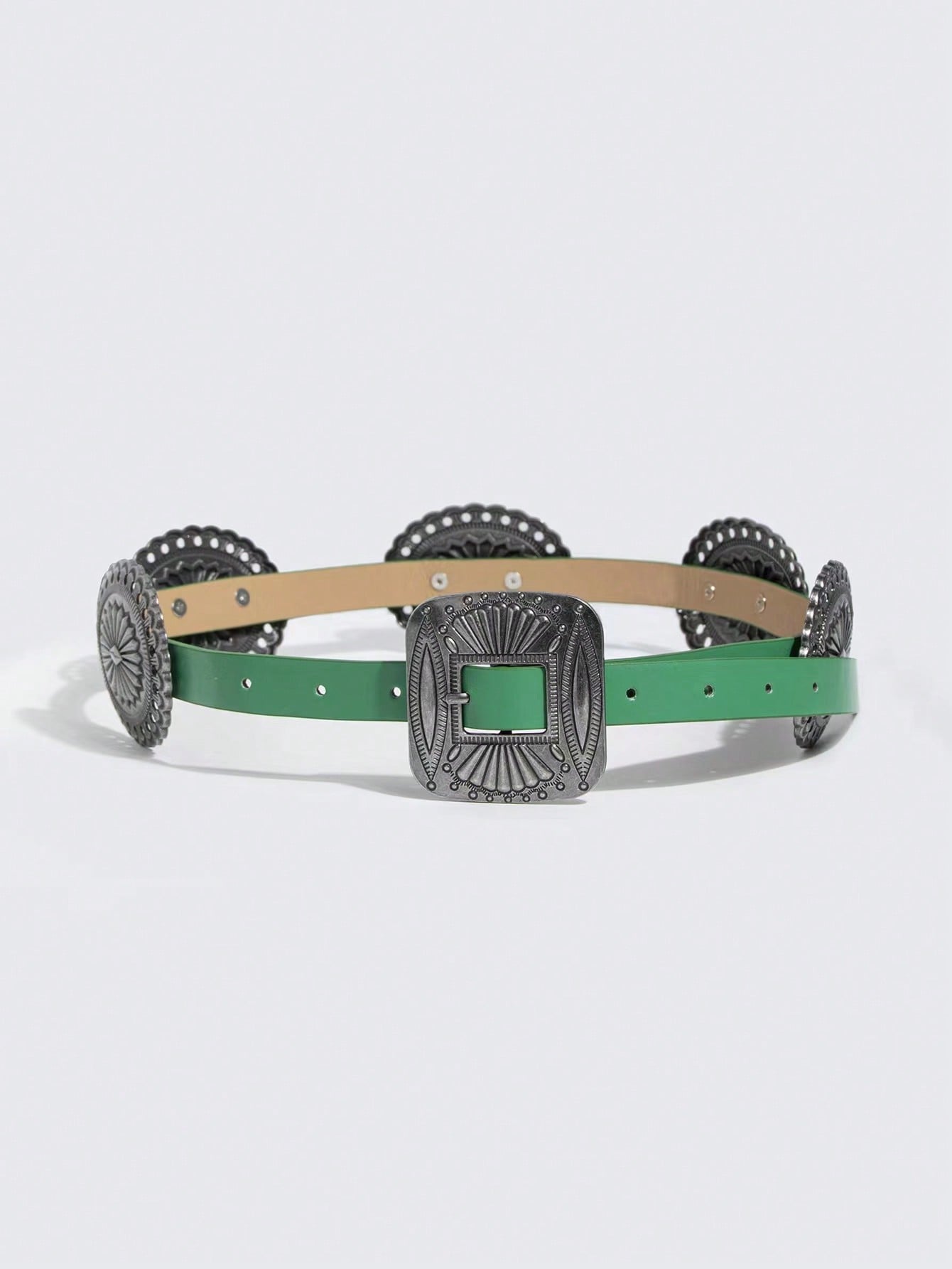 1 stuks Dames Punk Metaal Gekerfd Accessoire Cowboy Cowgirl Heavy Duty Riem Boho 100cm groen