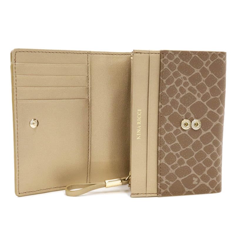Nina Ricci Atre Nouveau Purse Gold Bifold Wallet 85-8202 Women's