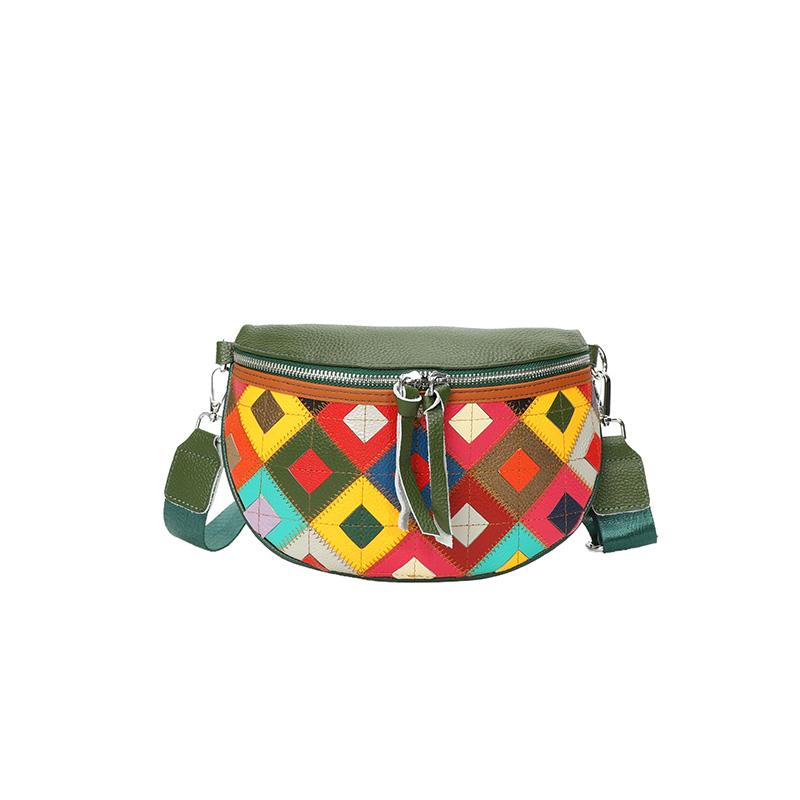 100% Genuine Leather Woman Chest Bag Luxury Patchwork Cow Leather Women Crossbody Bags With Small Purse Female Handbag Waist Bag