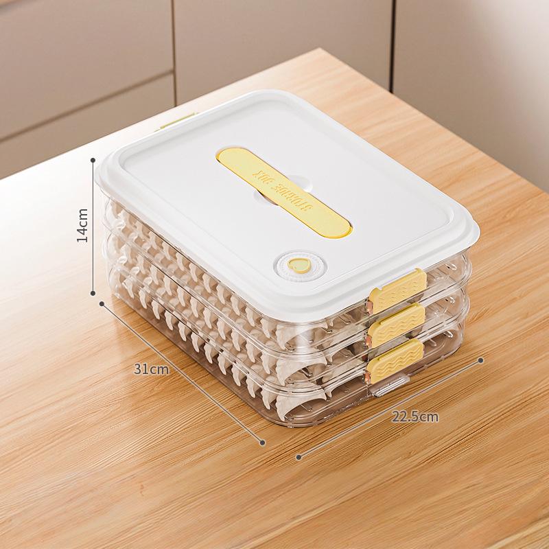 Narrow-Edge Food-Grade Multi-Layer Dumpling Storage Box with Non-Stick Bottom, Fresh-Keeping, Sealed for Refrigerator Side Door.