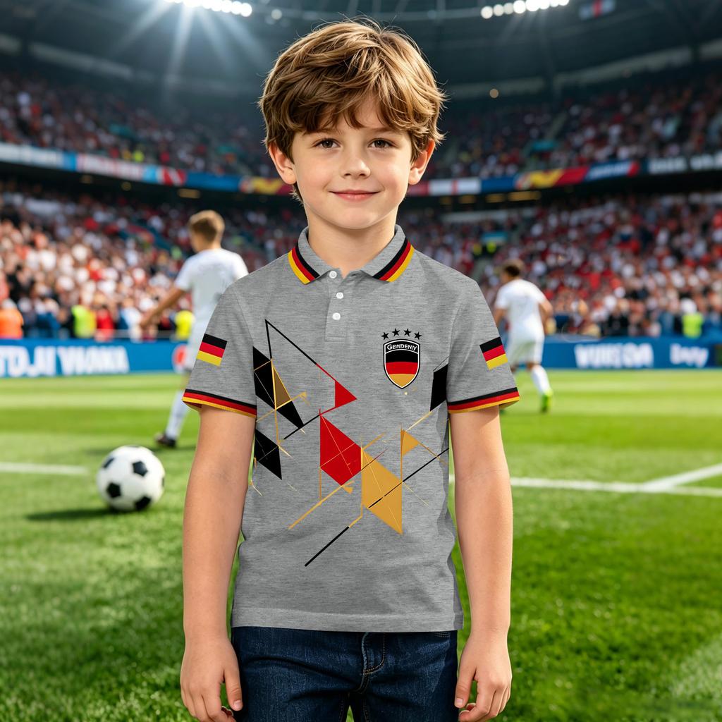Kids Polo Shirt Short Sleeve Button Down Collar Geometric Print Casual Fit Lightweight Breathable Fabric Summer Wear for Boys
