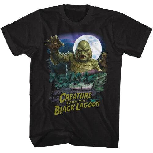 Universal Monsters Creature From The Black Lagoon Boat Scene Black Adult 100% Cotton T-shirt Mens Tees Top M
