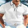 Men's Korean-Style Casual Loose Striped Polo Shirt Solid Color Button Short-Sleeve Pullover Top
