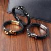 Multi-layer Punk Bracelet Stainless Steel Charm Magnetic Black Leather Men's Skull Braided Bangle Jewelry Homme