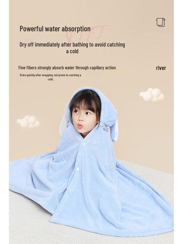 Cartoon Hooded Quick-Dry Coral Fleece Baby Poncho Towel