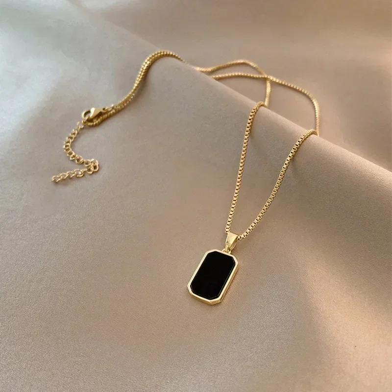 Exquisite Minimalist Black Square Pendant Necklace For Women Charm Necklace  Trend Punk Choker Chains Jewelry Party Gifts