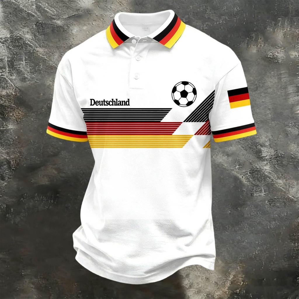 Unisex Loose Fit Polo Shirt with Germany Themed Print Casual Short Sleeve Design for Everyday Wear and Sports Activities
