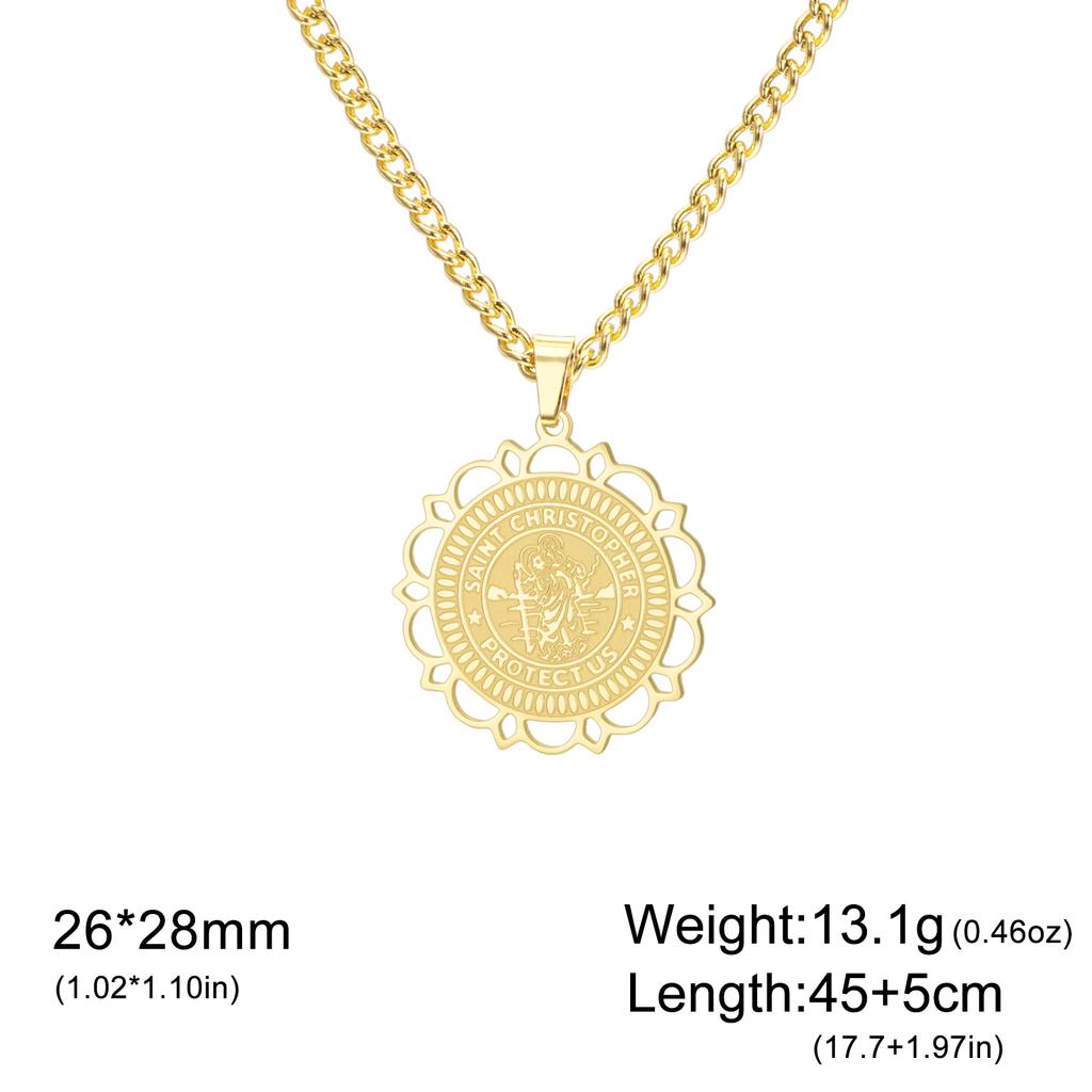 Saint Christopher Medal Pendant Necklace Religious Amulet Protector Jewelry for Men Women Traveler Faith Gifts