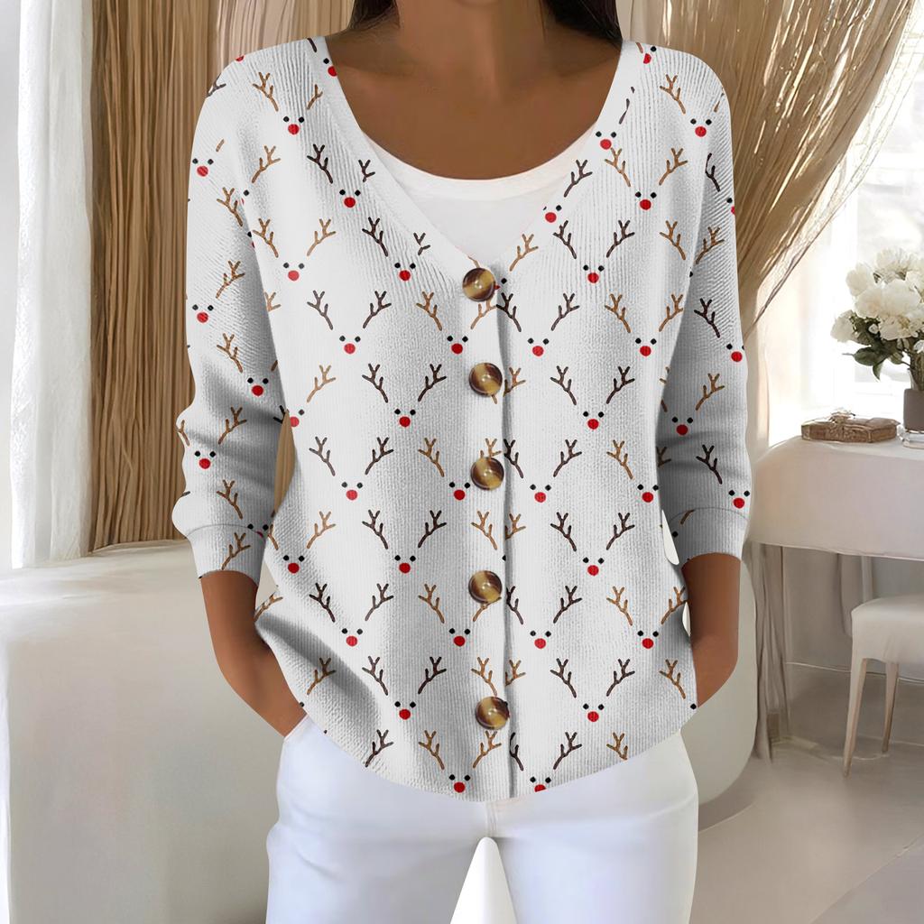 Damenmode Langarm Weihnachten Schneemann Schneeflocke Druck Jacke Strickjacke