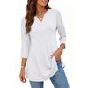 Women's Casual V Neck 3/4 Sleeve Pullover Tunic Top Mid Length Solid Color Comfortable Fit Lightweight Fabric