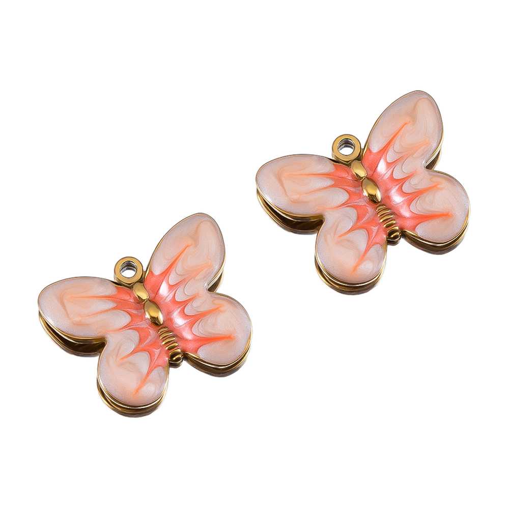 2pcs Stainless Steel Orange Enamel Retro Anklet Charm Bohemia Gold Plated Pendant Base for DIY Earring Necklace Jewelry Findings