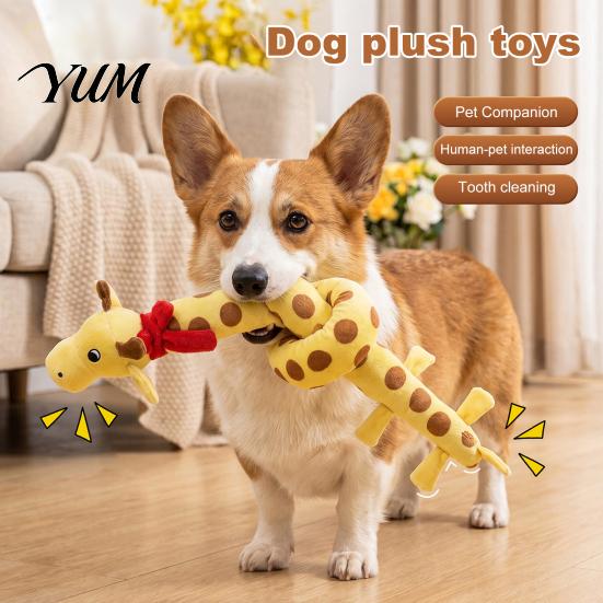 Durable Squeaky Dog Toys Plush Toy, Long Strip Stuffed Animal Chew Soft Pet Interactive Tug-of-War Toy for Small To Medium Dogs Biting Shaking Shaped