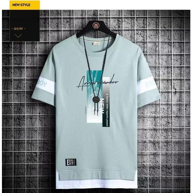 Summer Men's Short Sleeved T Shirt Men's Casual Versatile Half Sleeved T Shirt  Trend Color Blocking