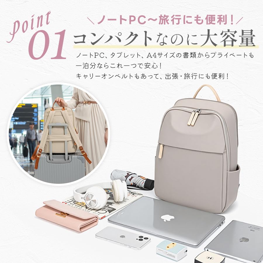 Unimamy Women's Commuter Backpack, Lightweight, Large Capacity, A4 Size, PC, Travel Backpack