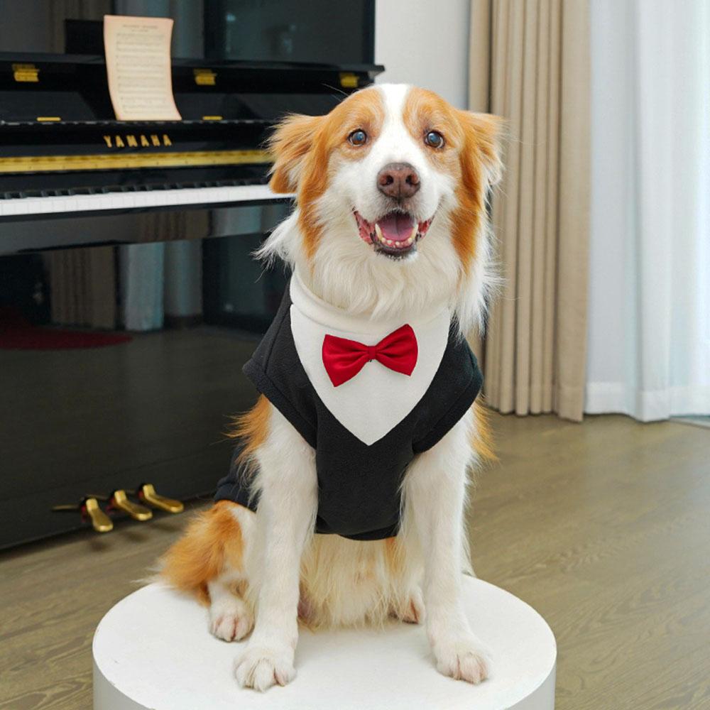 3XL-8XL Large Dogs Clothes Winter Warm Fleece Pet Clothing with Red Bow Tie Big Dog Tuxedo Costume for Labrador Golden Retriever