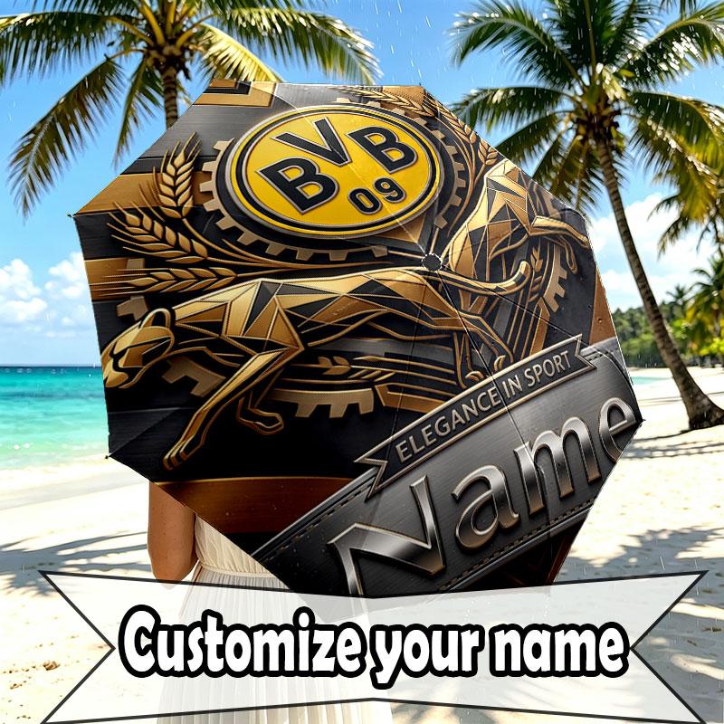 Custom Name Personalized Borussia Dortmund Bvb Print Umbrella, Auto Open Close, 8‑Rib Sturdy Frame, Commute Camping Hiking Use, Birthday Gift