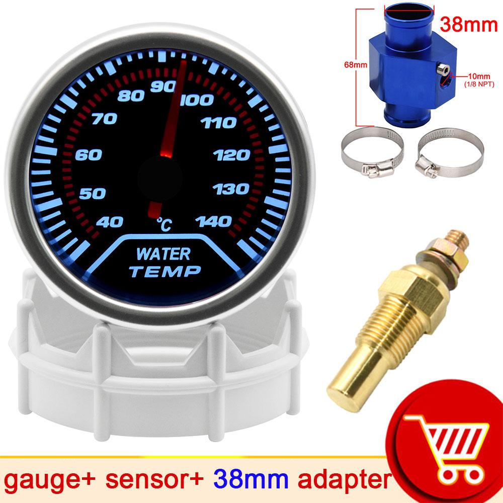 52mm Water Temperature Gauge + Water Temp Sensor 10mm Celsius White LED Light Car Temp Meter Joint Pipe Adapter 26mm ~ 40mm