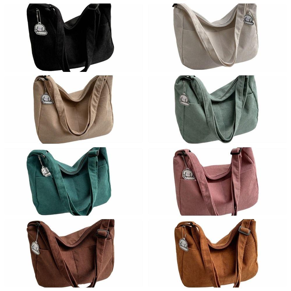 Korean Style Corduroy Shoulder Bag Solid Color Women Tote Bag Portable Crossbody Bag  Women