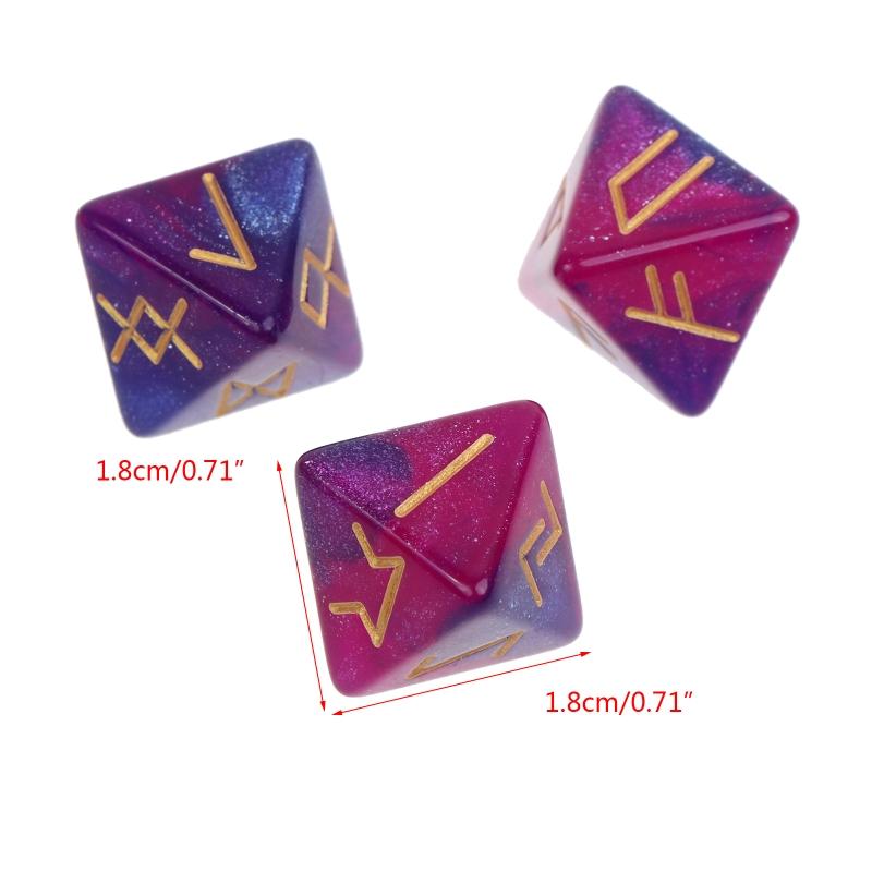 3 Pcs Polyhedral Rune Dice Acrylic 8-Sided Astrological Dice Table Game Dice with for Sharp Edges and Beautiful Inclusio