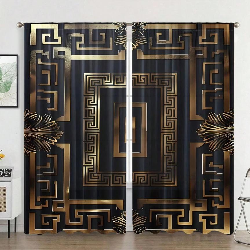 

2 шт. 2D плоских штор, поліестеровий матеріал, художній дизайн з принтом компаса, спальня, домашній декор 24x59in(60x150CM)x2&Rod Pocket