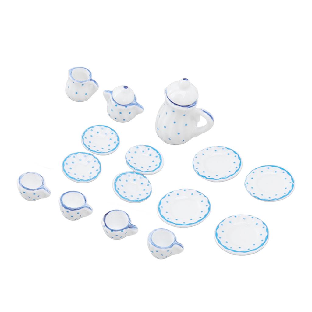 15 Pcs Dollhouse Tea Set Mini Simulation Ceramic Tea Cups Set Doll House Accessories Miniature Model Props Type D