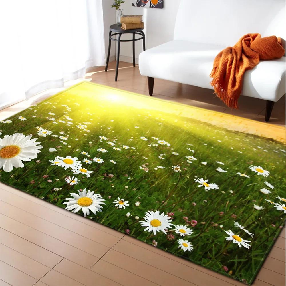 3D Print Poppies Flower Carpet Natural Scenery Floor Mat Sunlight Landscape Home Entrance Door Mat Living Room Rugs Bathroom Mat