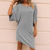 Women's Solid Color Summer Quarter Sleeve Irregular Skirt Casual Loose Mid-Length Dress