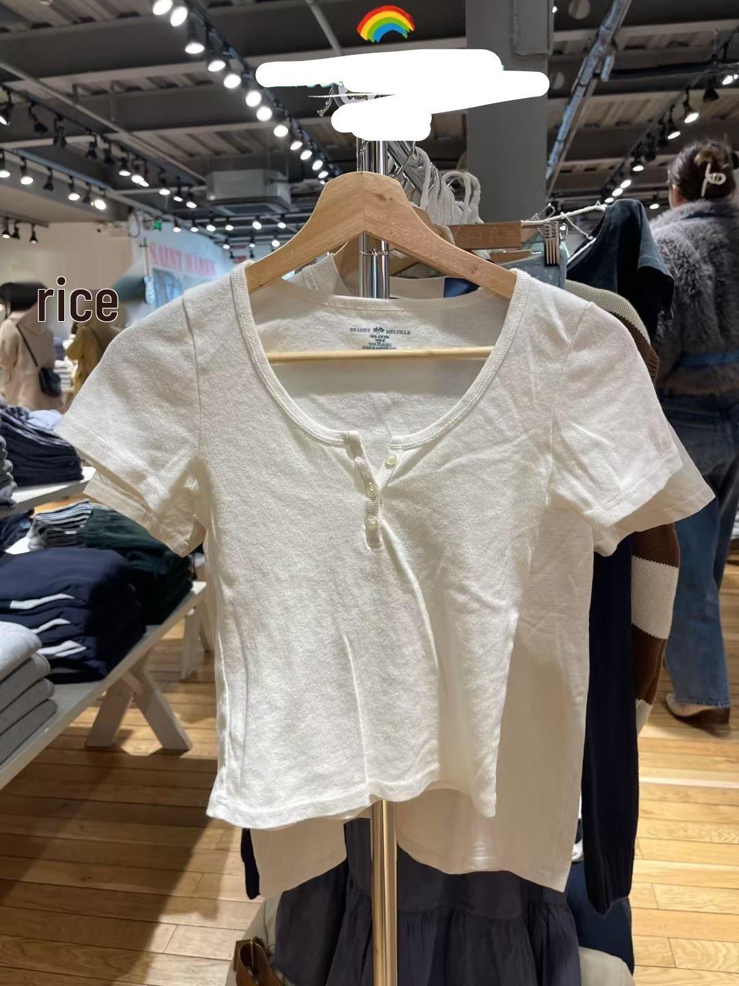 

Новая американская ретро женская футболка с тремя пуговицами, приталенного кроя - Модный топ с коротким рукавом в стиле BM One Size белый