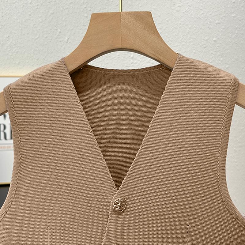 French Retro V-Neck Single-Breasted Irregular Sleeveless Slim Knitted Vest For Women
