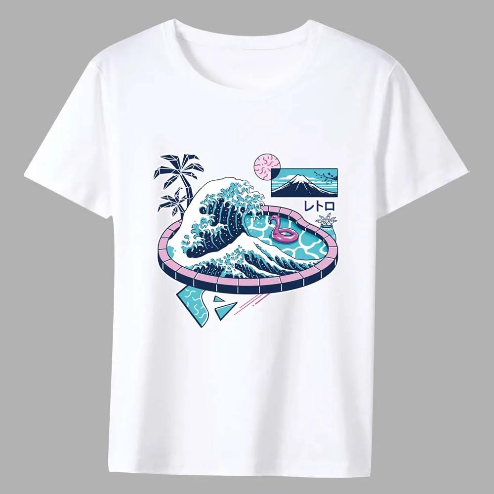 Men's Printing T-shirts Fashion Street Style Wave Pattern Series Tee Shirt Summer Harajuku White Male Short-sleeved Tops Clothes