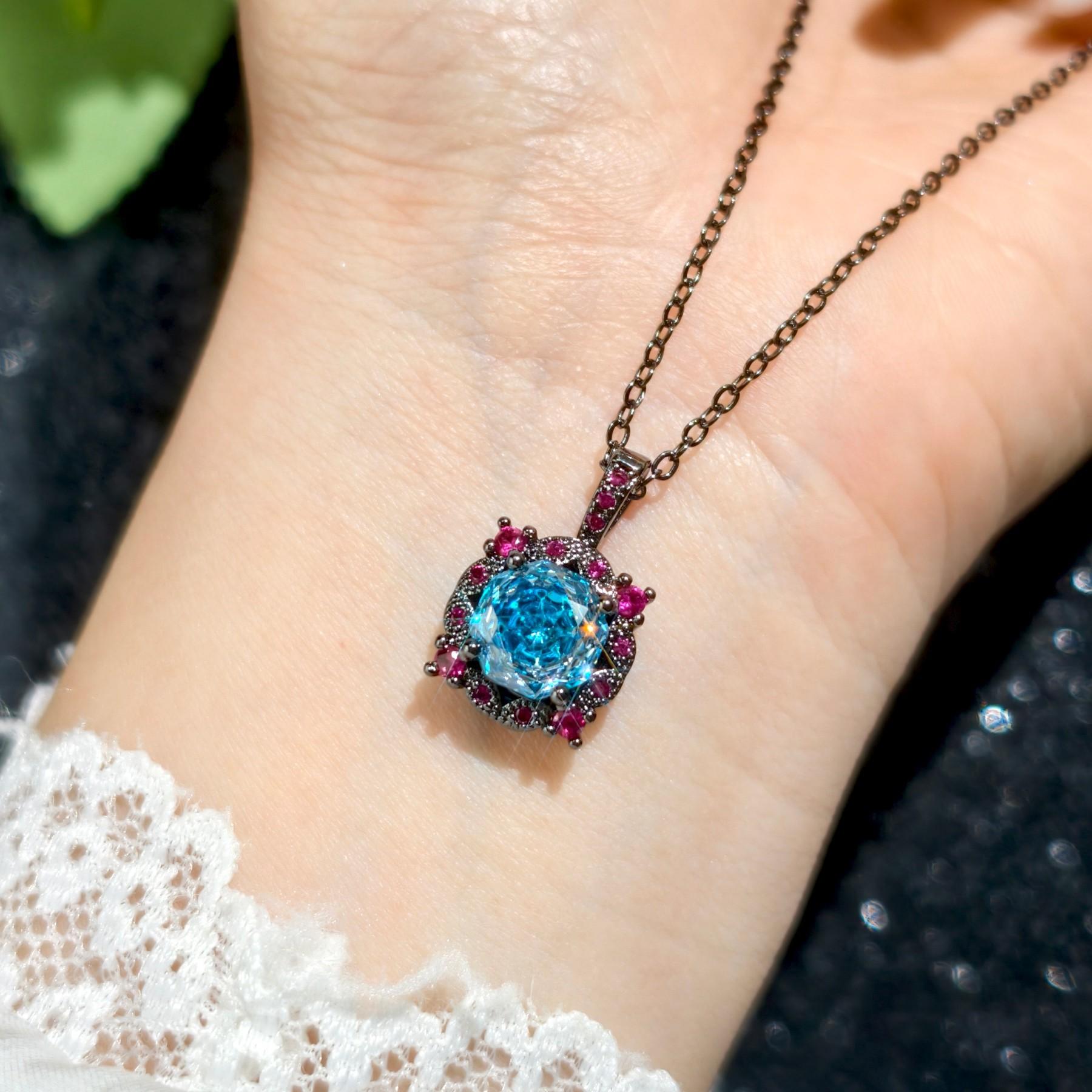 

New Black Gold Rose Cut Burst Sugar Heart Sea Blue Zirconium Open Ring Pendant Necklace Stud Earrings 2026