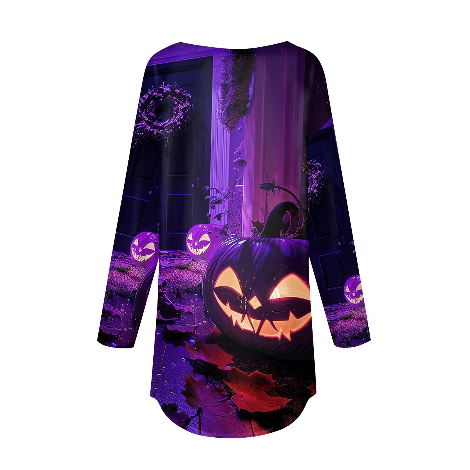 Женская свободная футболка с длинным рукавом с круглым вырезом и принтом — фото 4